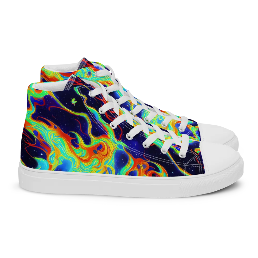 Neon Cosmos on Women's High Top Canvas Shoes — Right