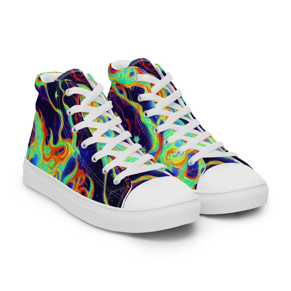 Neon Cosmos on Women's High Top Canvas Shoes — Right Front
