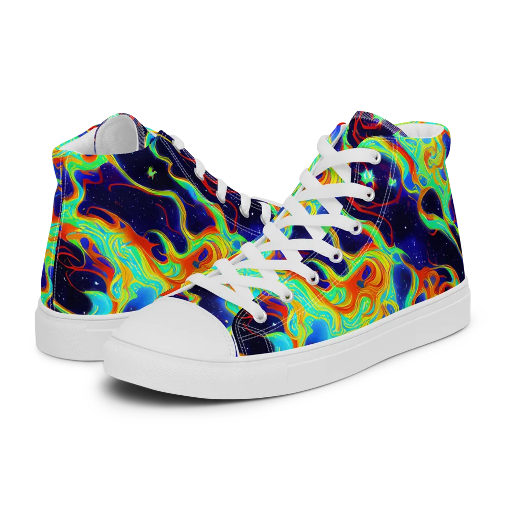Neon Cosmos on Women's High Top Canvas Shoes — Left