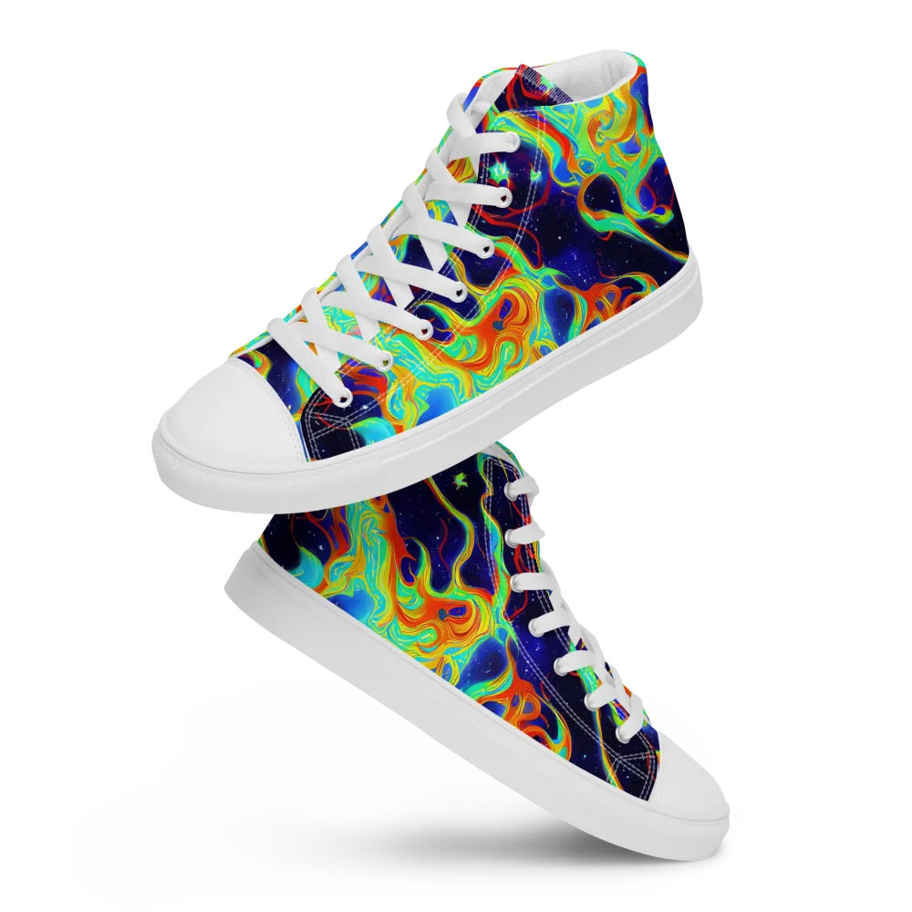Neon Cosmos on Women's High Top Canvas Shoes — Front