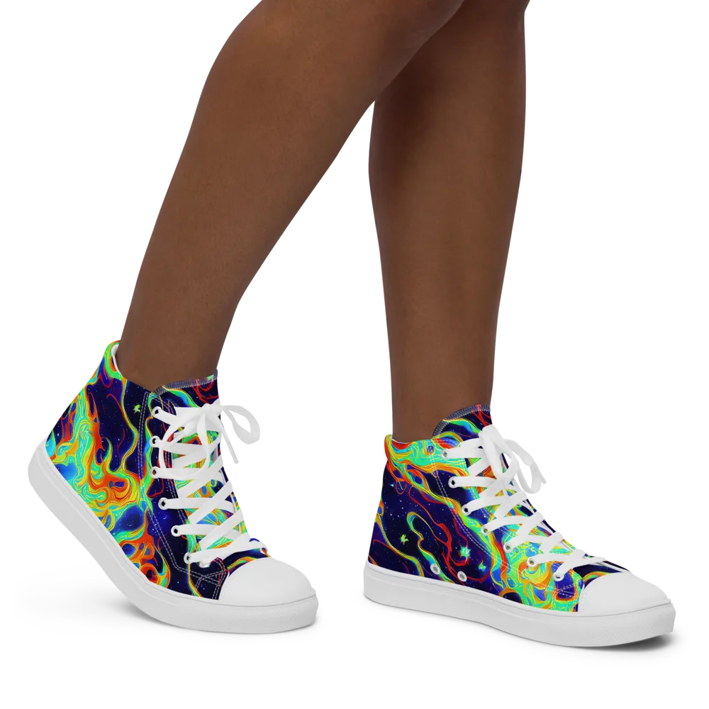 Neon Cosmos on Women's High Top Canvas Shoes — Right