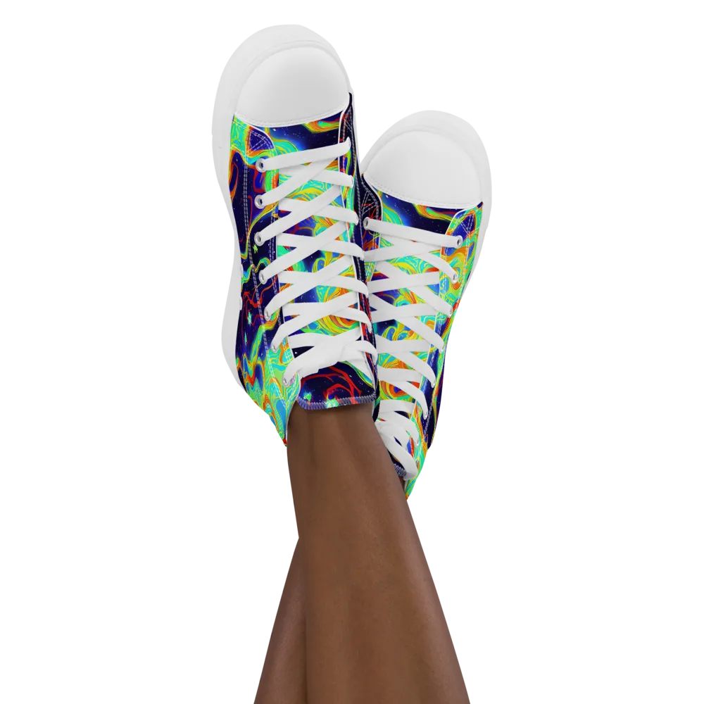 Neon Cosmos on Women's High Top Canvas Shoes — Front