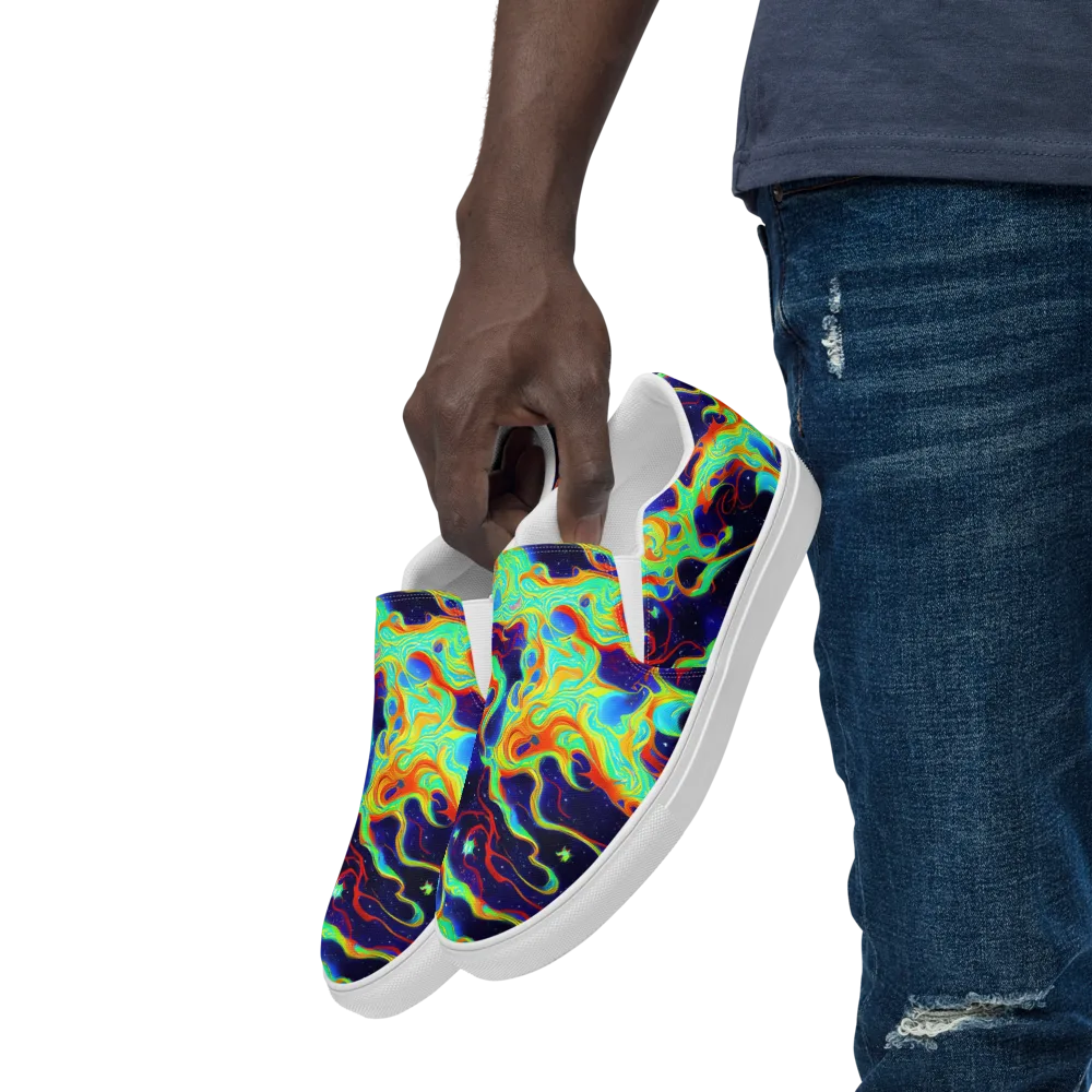 Neon Cosmos on Men's Slip-On Canvas Shoes — Left Front