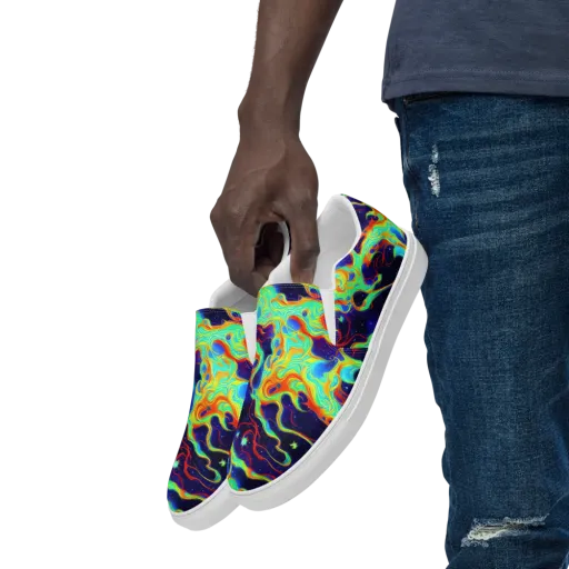 Neon Cosmos on a Men's Slip-On Canvas Shoes