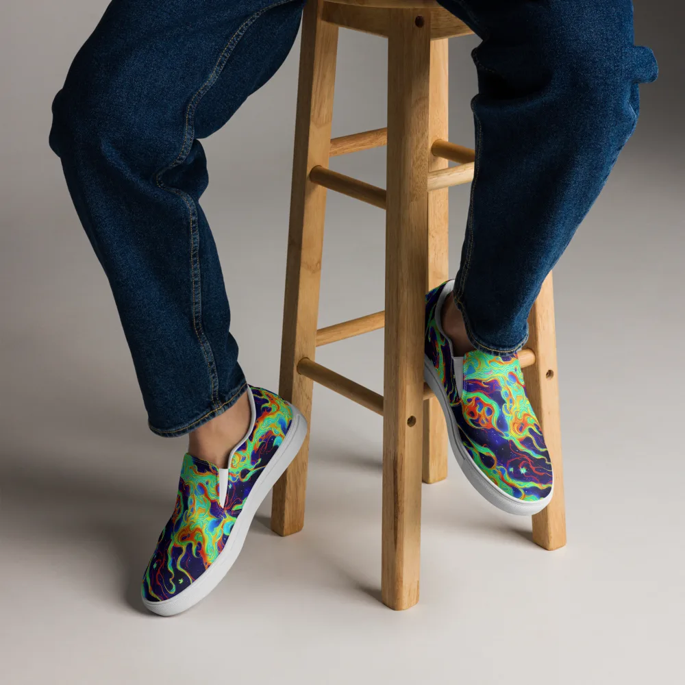 Neon Cosmos on Men's Slip-On Canvas Shoes — Front