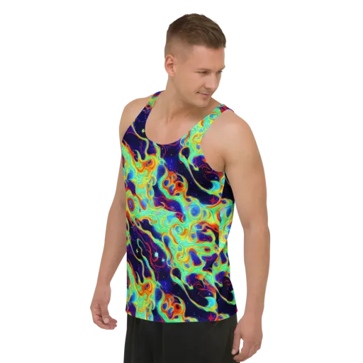 Neon Cosmos on a Men's Tank Top