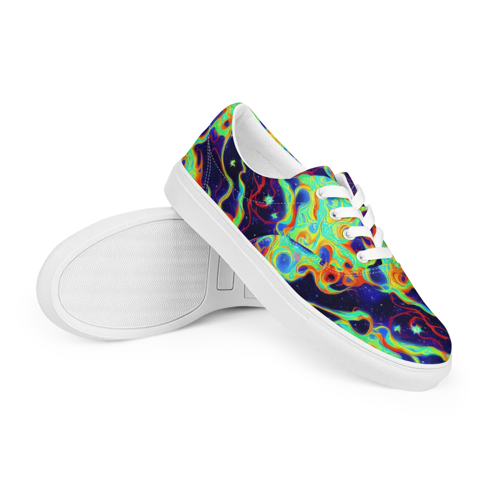 Neon Cosmos on Men's Lace-Up Canvas Shoes — Right Front