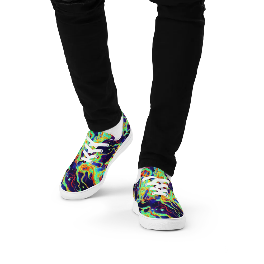 Neon Cosmos on Men's Lace-Up Canvas Shoes — Front