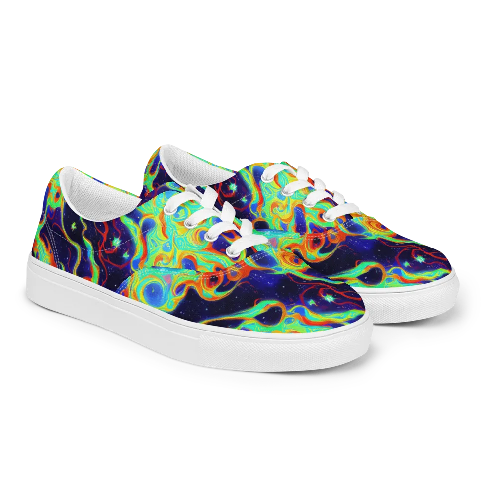 Neon Cosmos on Men's Lace-Up Canvas Shoes — Right Front