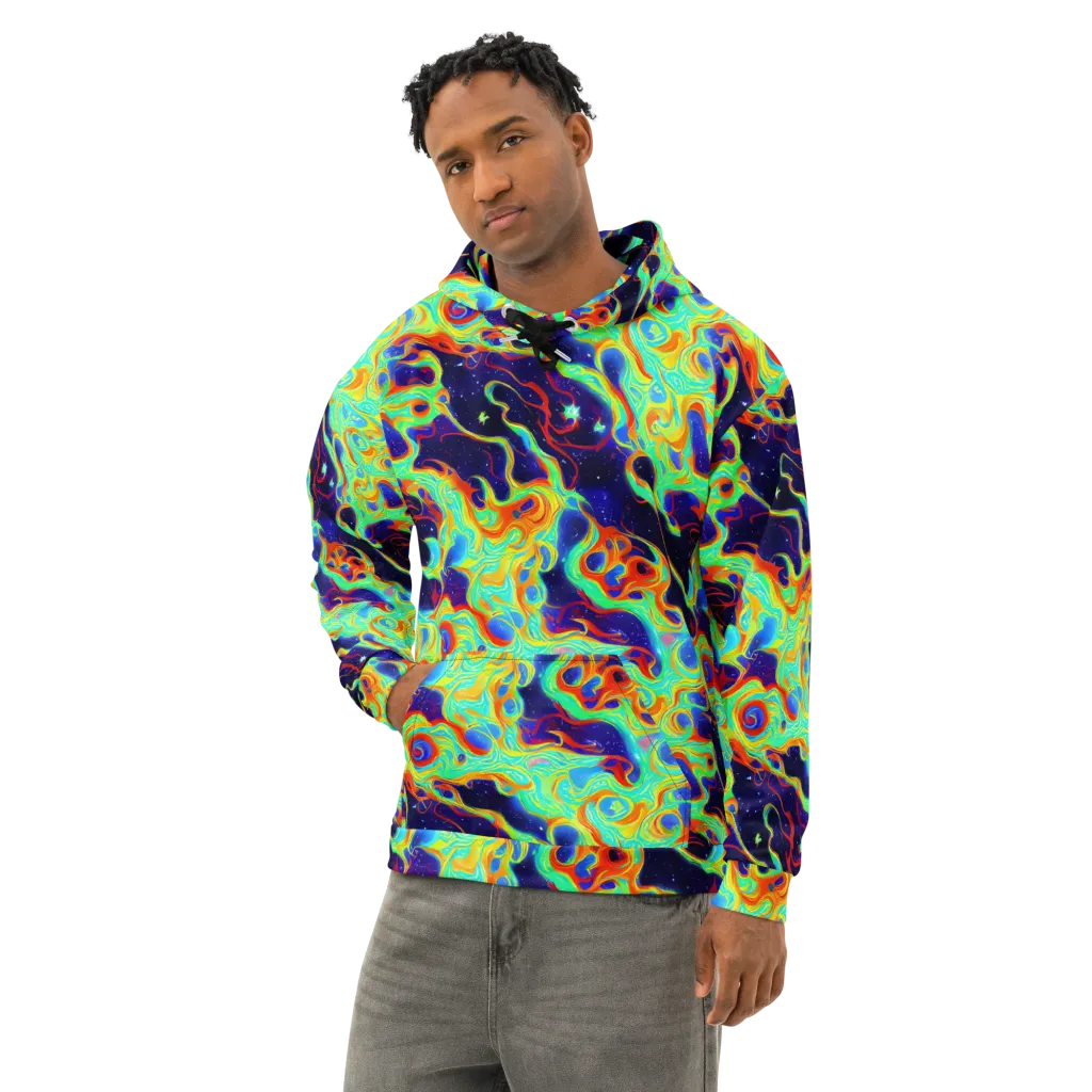 Neon Cosmos on Cotton Hoodie — Left Front