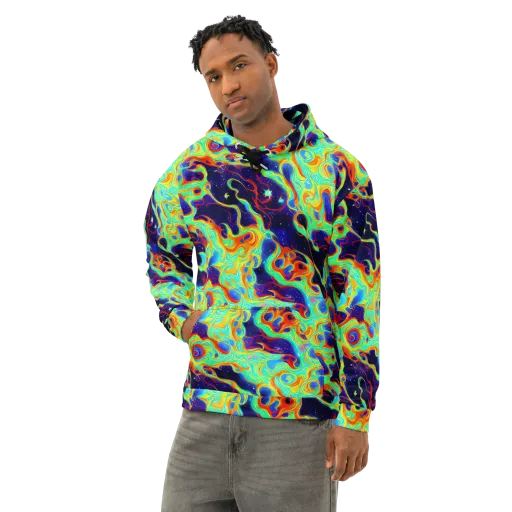 Neon Cosmos on a Cotton Hoodie