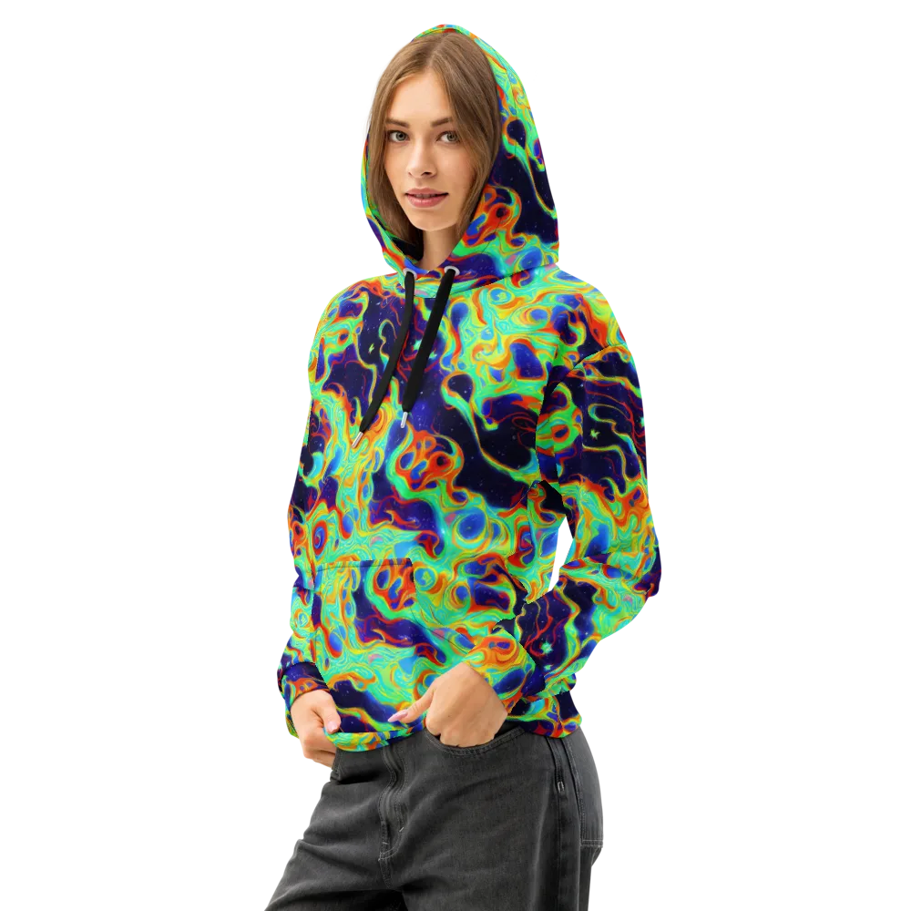 Neon Cosmos on Cotton Hoodie — Left Front
