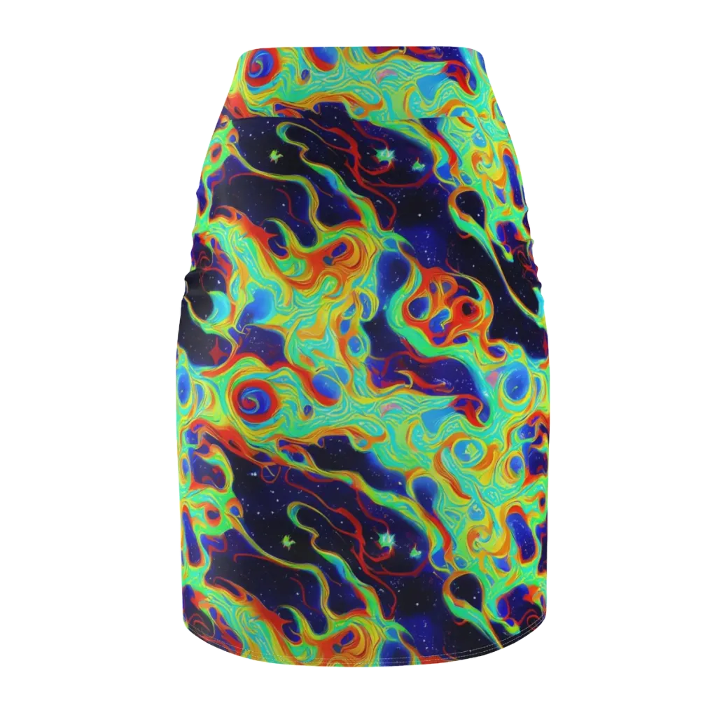 Neon Cosmos on Pencil Skirt — Back