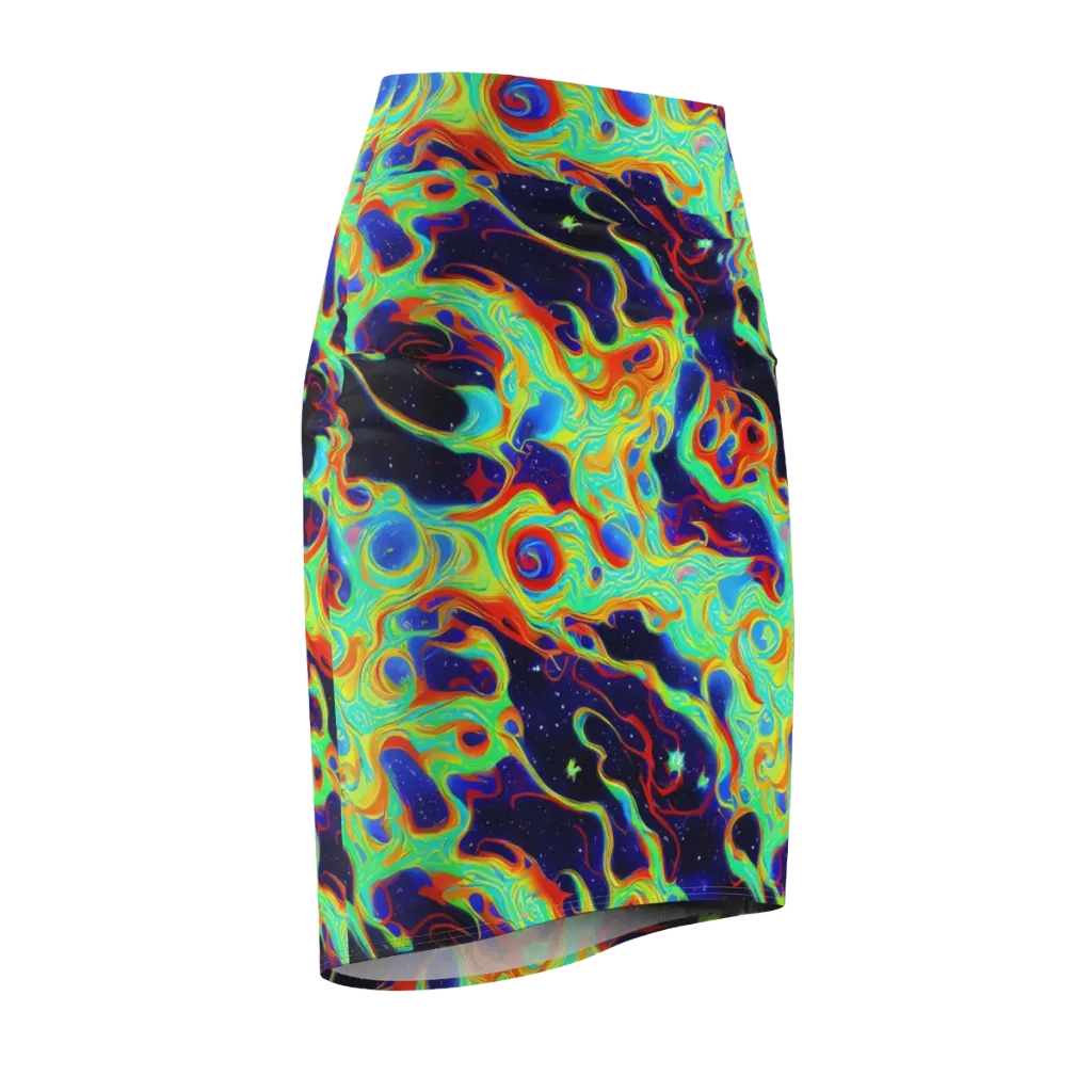 Neon Cosmos on Pencil Skirt — Front Side
