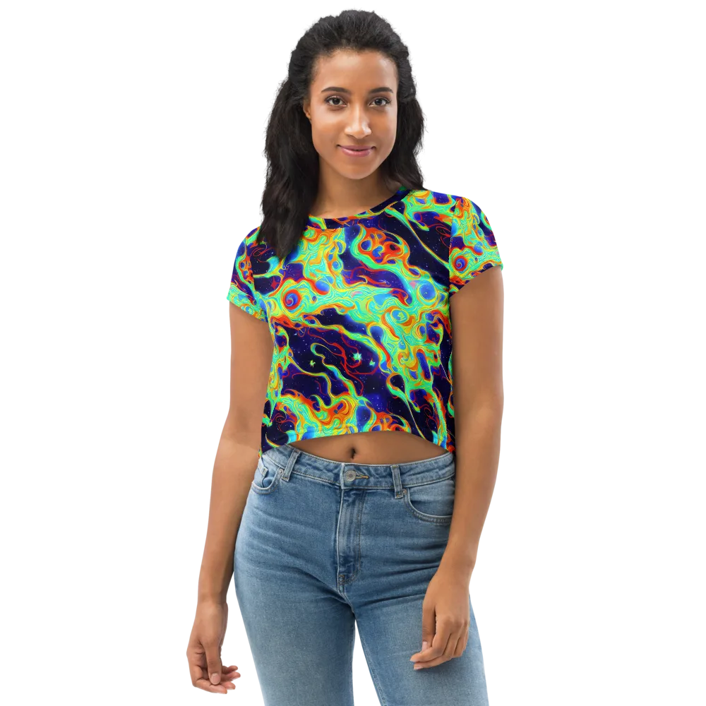 Neon Cosmos on Crop Tee — Front