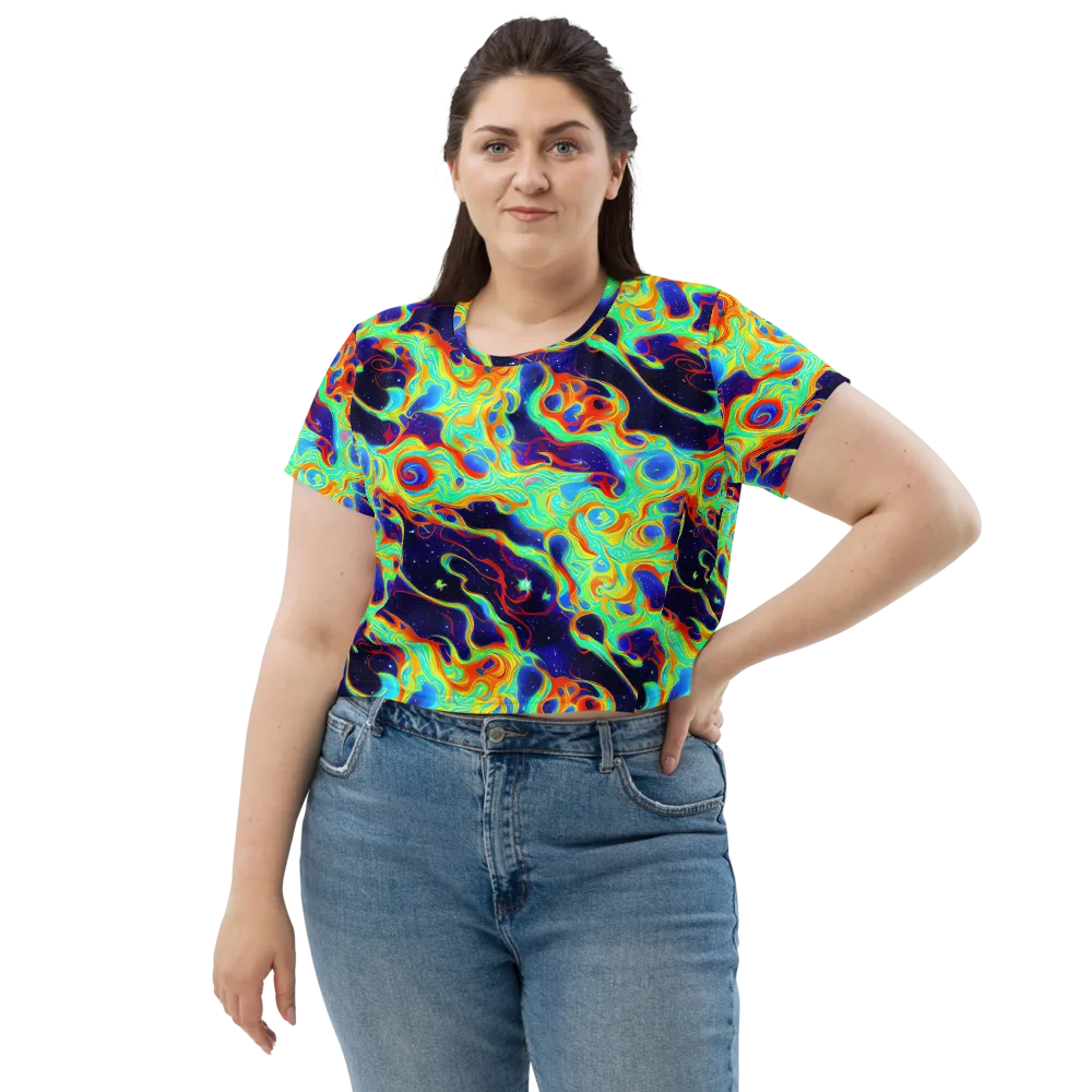 Neon Cosmos on Crop Tee — Front