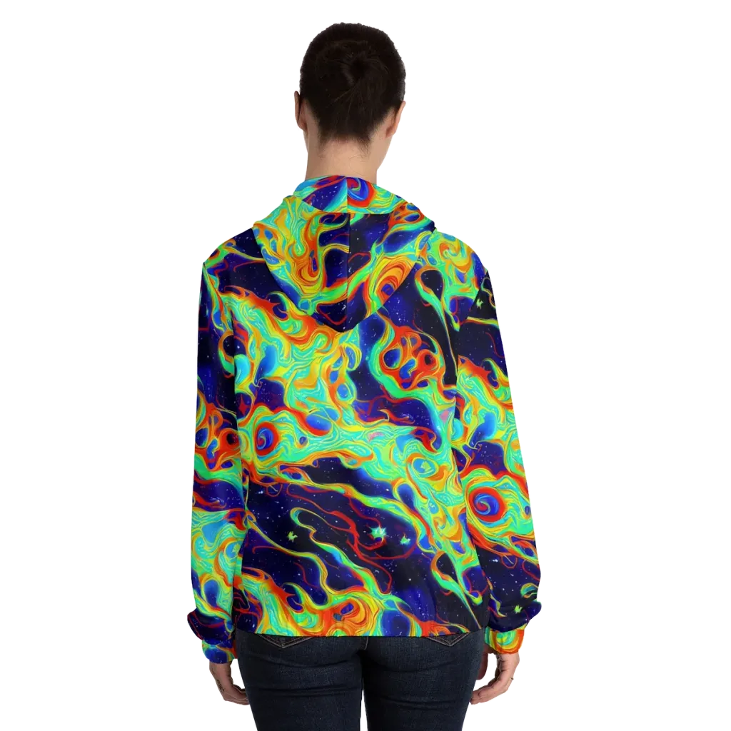 Neon Cosmos on Women's Full-Zip Hoodie — Back On Person