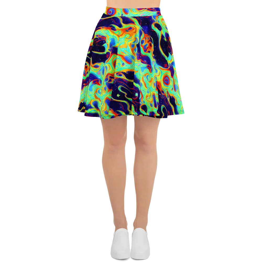 Neon Cosmos on Skater Skirt — Front