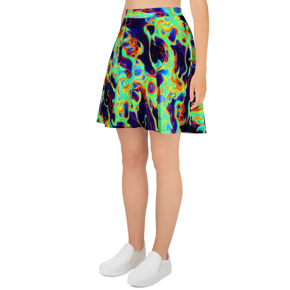 Neon Cosmos on Skater Skirt — Left