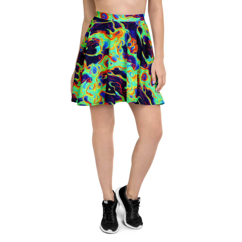 Neon Cosmos on Skater Skirt — Front