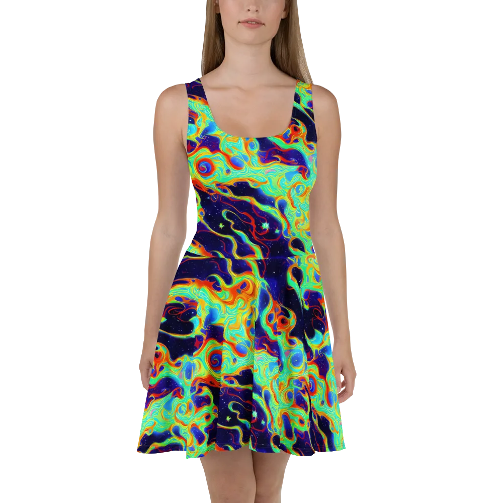 Neon Cosmos on Skater Dress — Front
