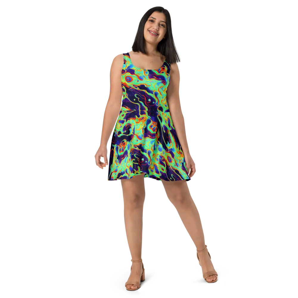 Neon Cosmos on Skater Dress — Front