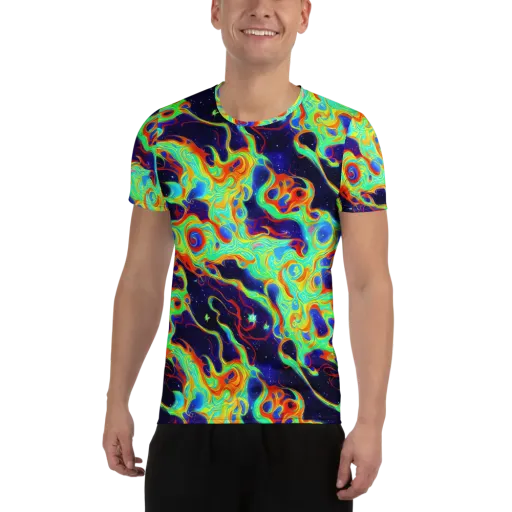 Neon Cosmos on a Men's Athletic T-Shirt