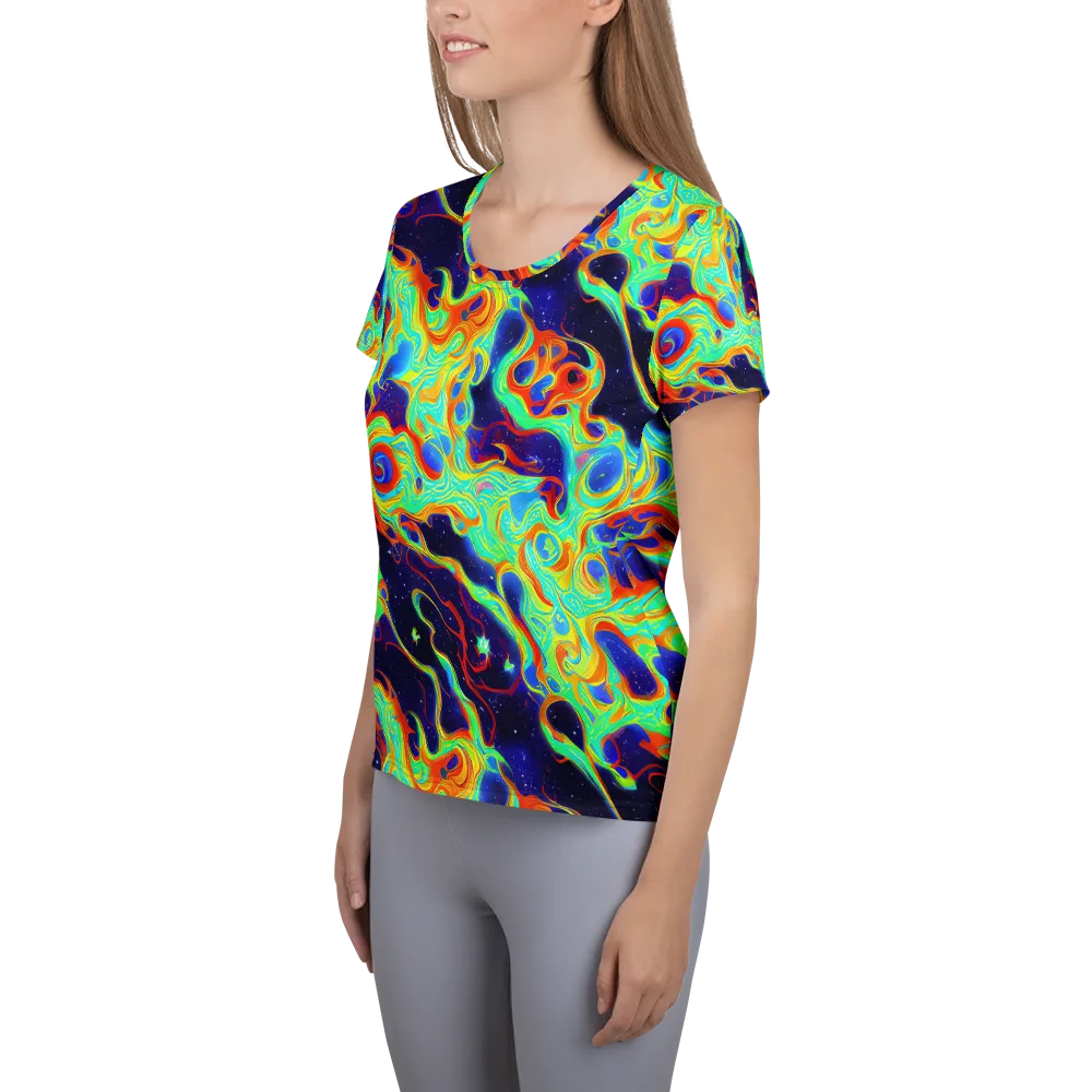 Neon Cosmos on Women's Athletic T-Shirt — Left