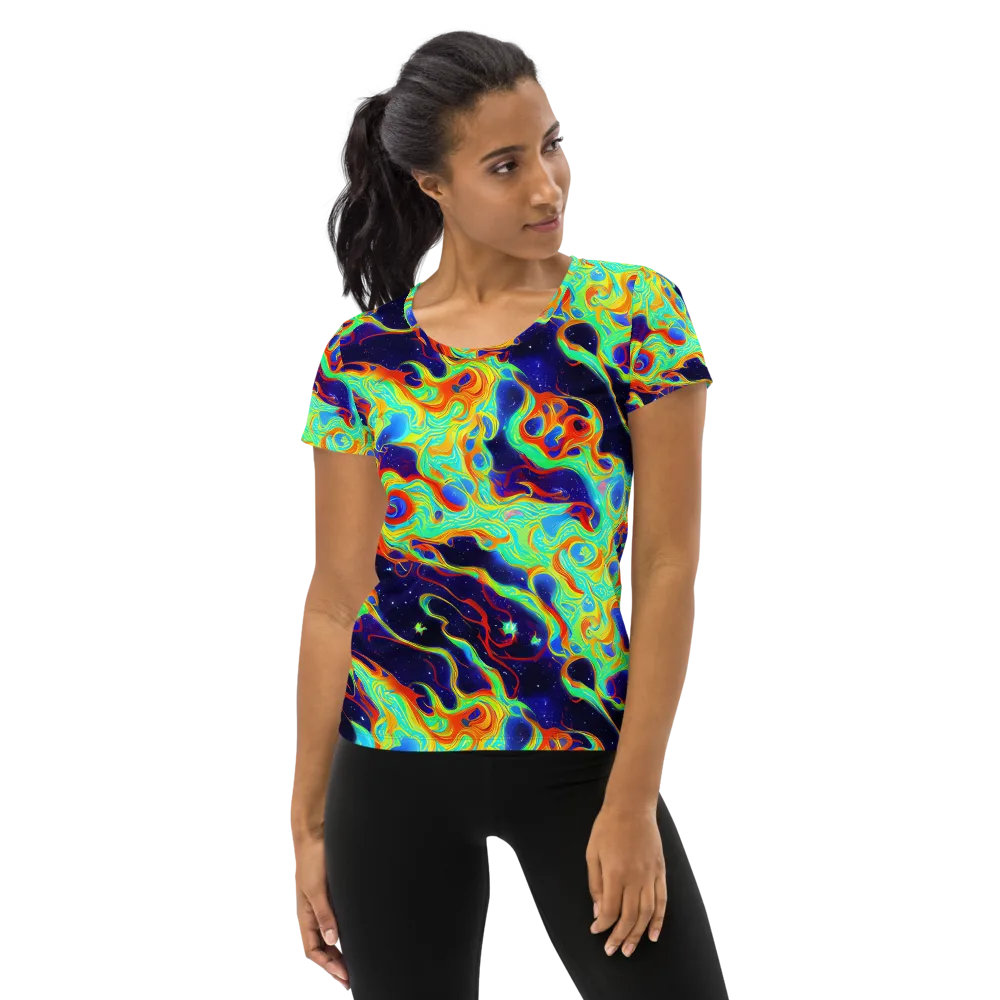 Neon Cosmos on Women's Athletic T-Shirt — Front