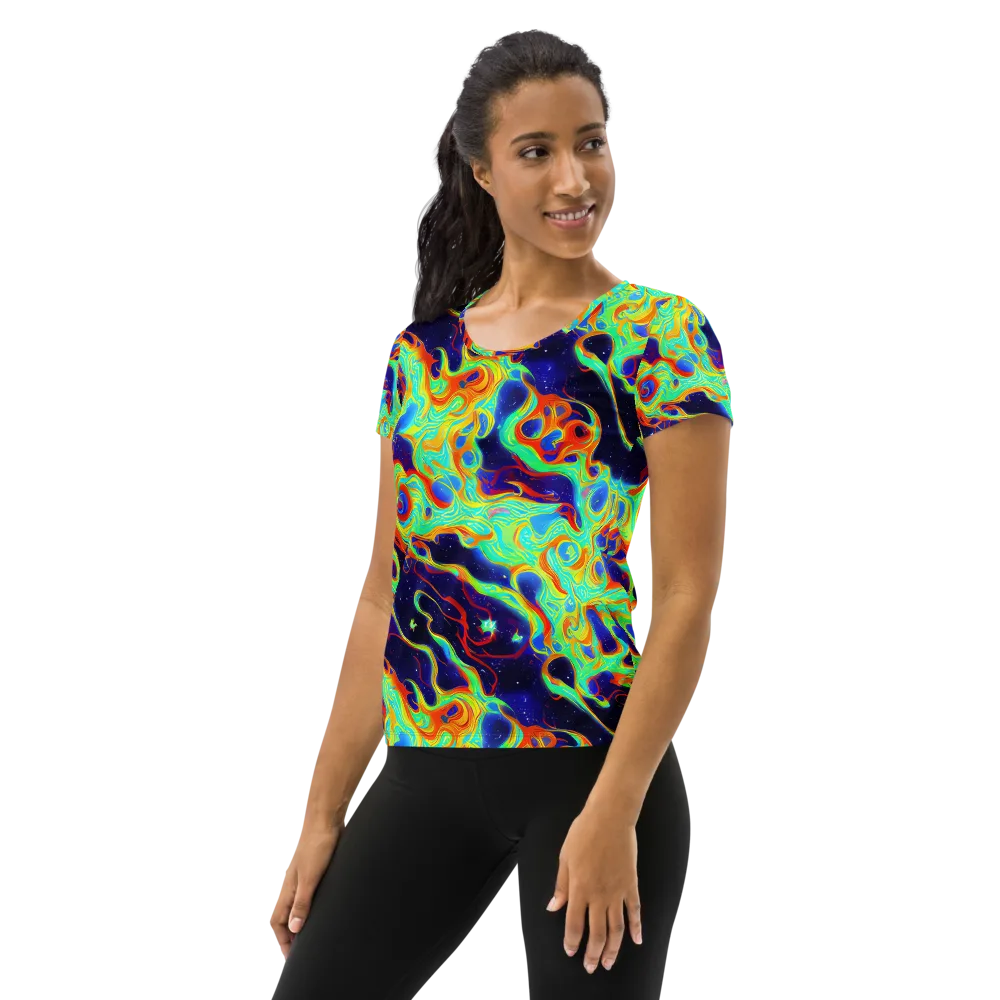 Neon Cosmos on Women's Athletic T-Shirt — Left