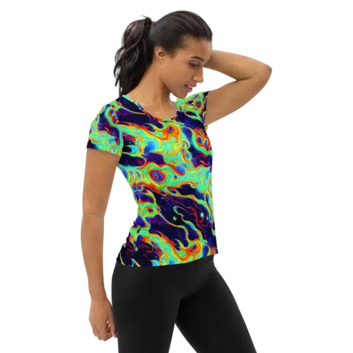 Neon Cosmos on a Women's Athletic T-Shirt