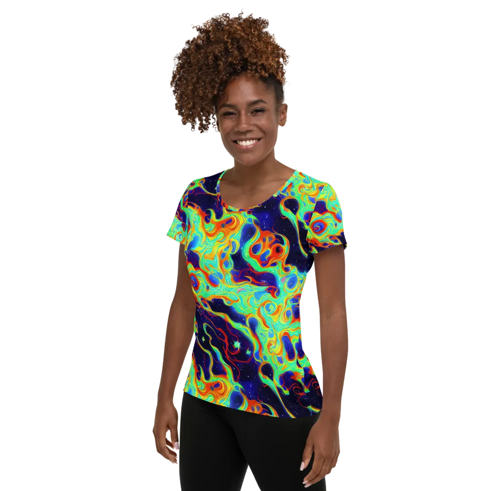 Neon Cosmos on Women's Athletic T-Shirt — Left