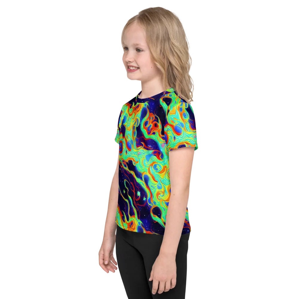 Neon Cosmos on Kids Crew Neck T-Shirt — Left