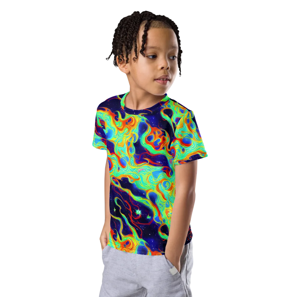 Neon Cosmos on Kids Crew Neck T-Shirt — Left Front