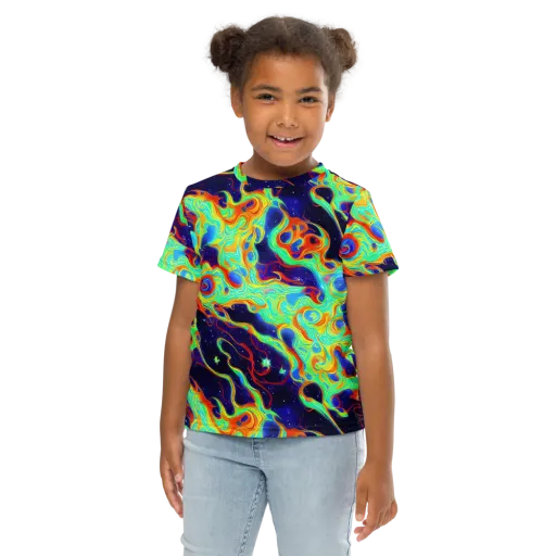 Neon Cosmos on a Kids Crew Neck T-Shirt
