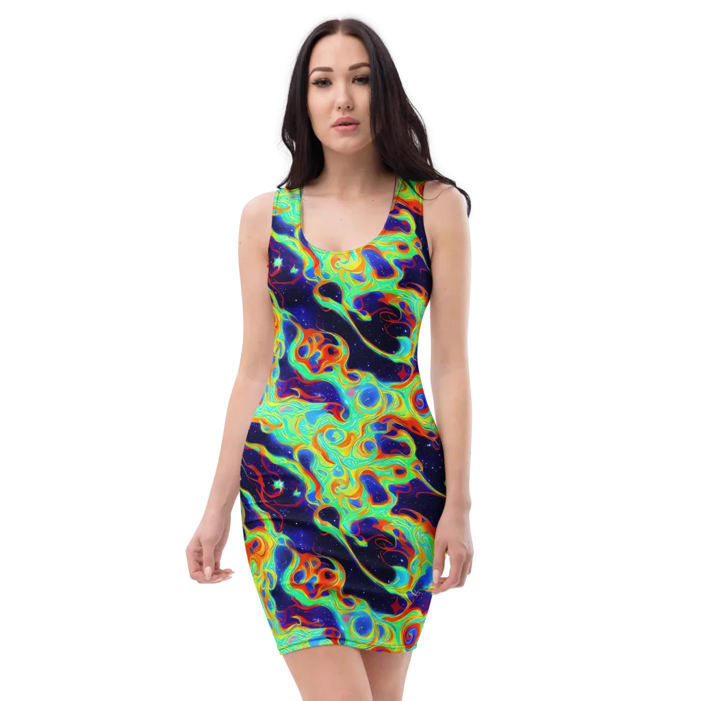 Neon Cosmos on Bodycon Dress — Front