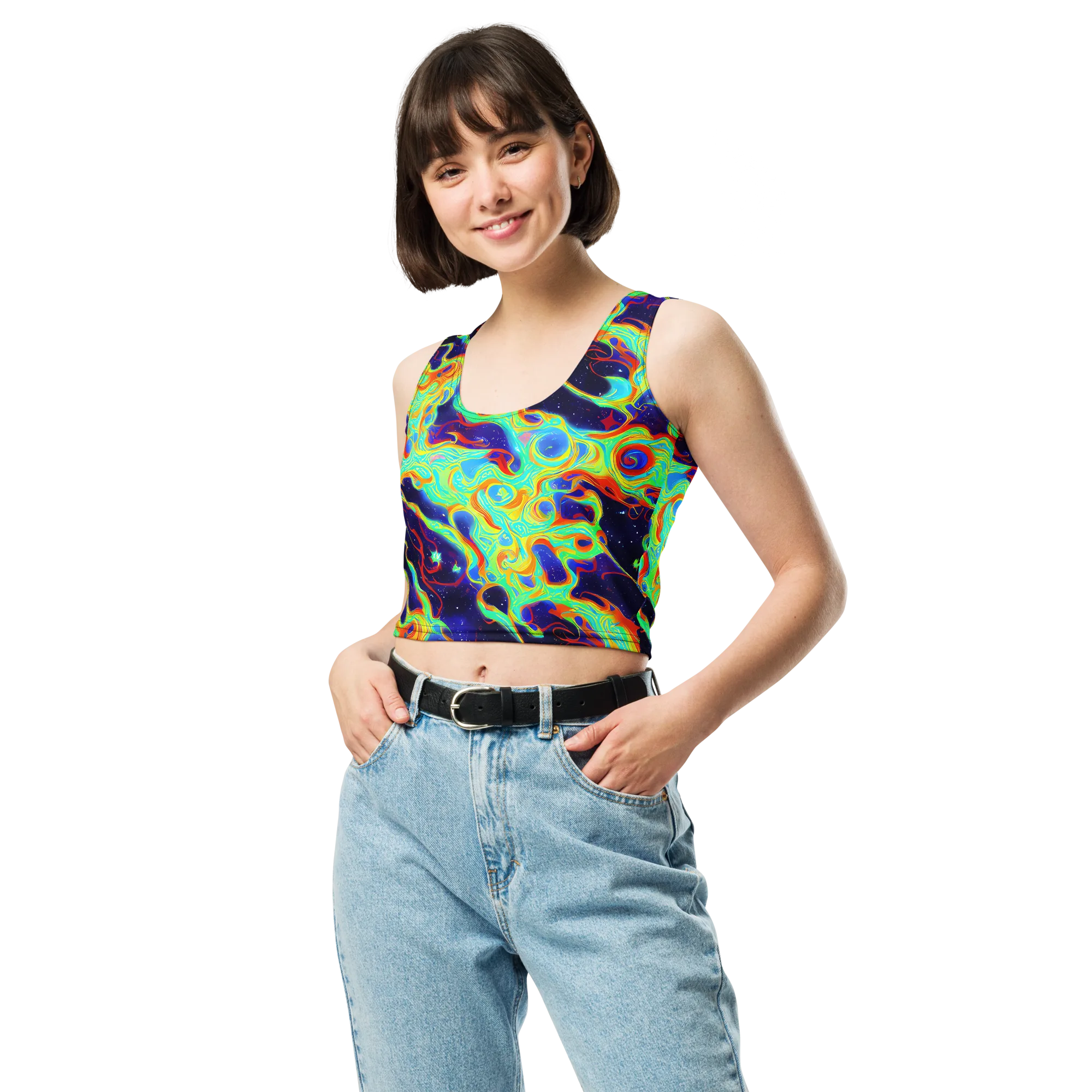 Neon Cosmos on Crop Top — Front