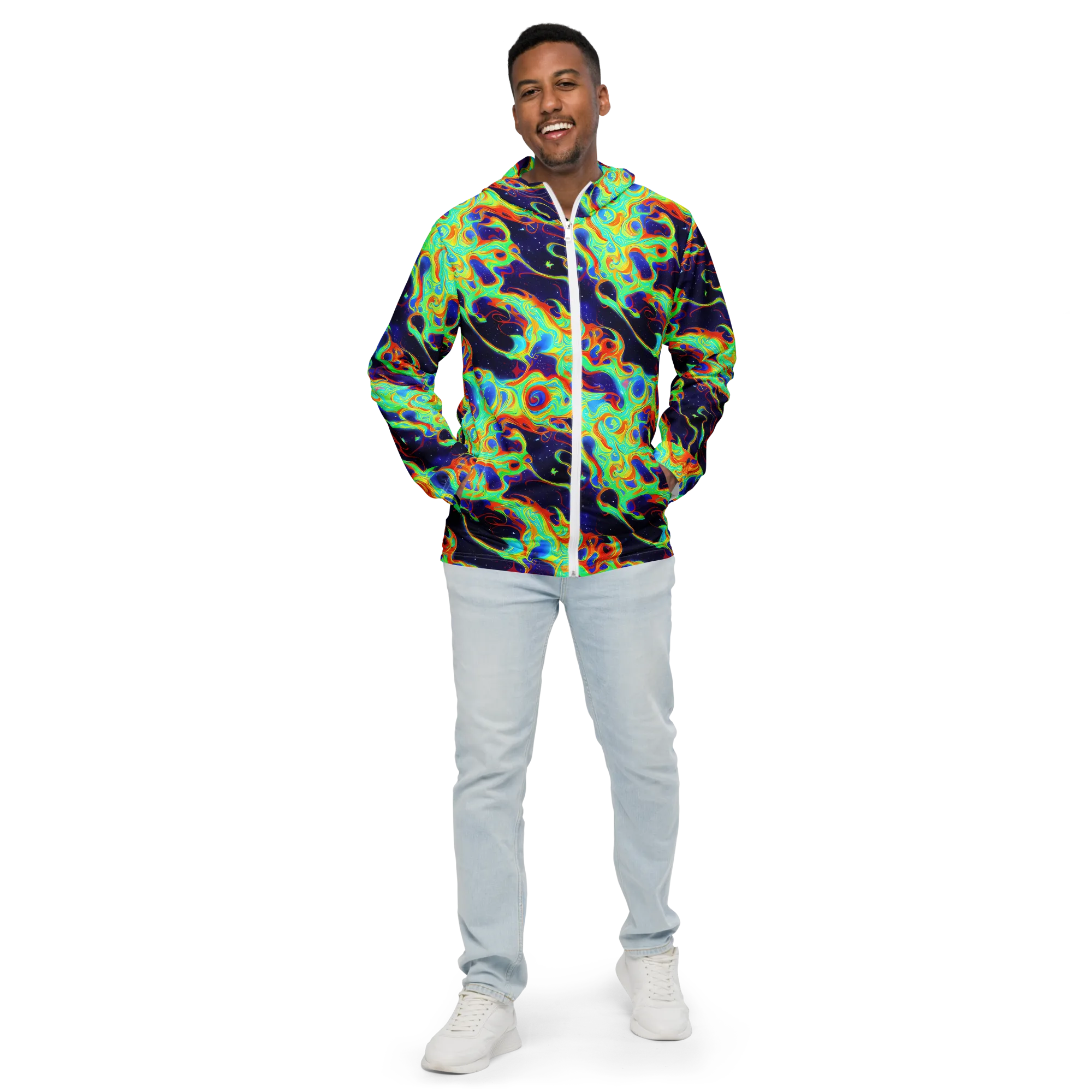 Neon Cosmos on Men's Windbreaker — Front