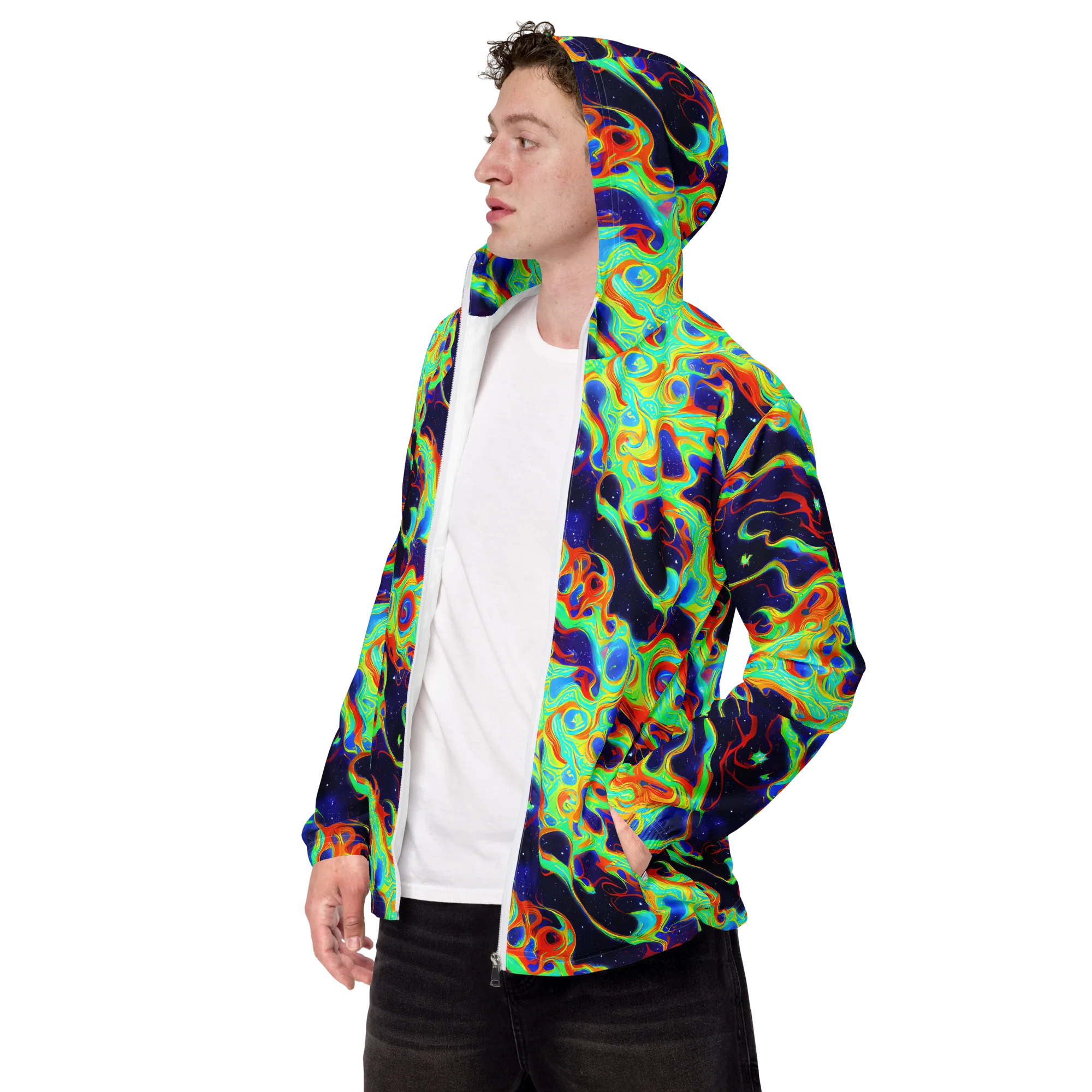 Neon Cosmos on Men's Windbreaker — Left Front