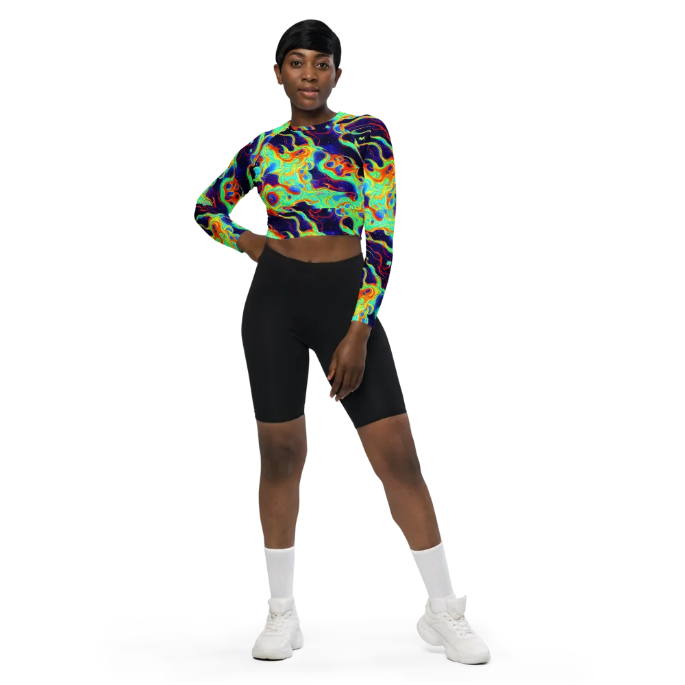 Neon Cosmos on Long Sleeve Crop Top — Front