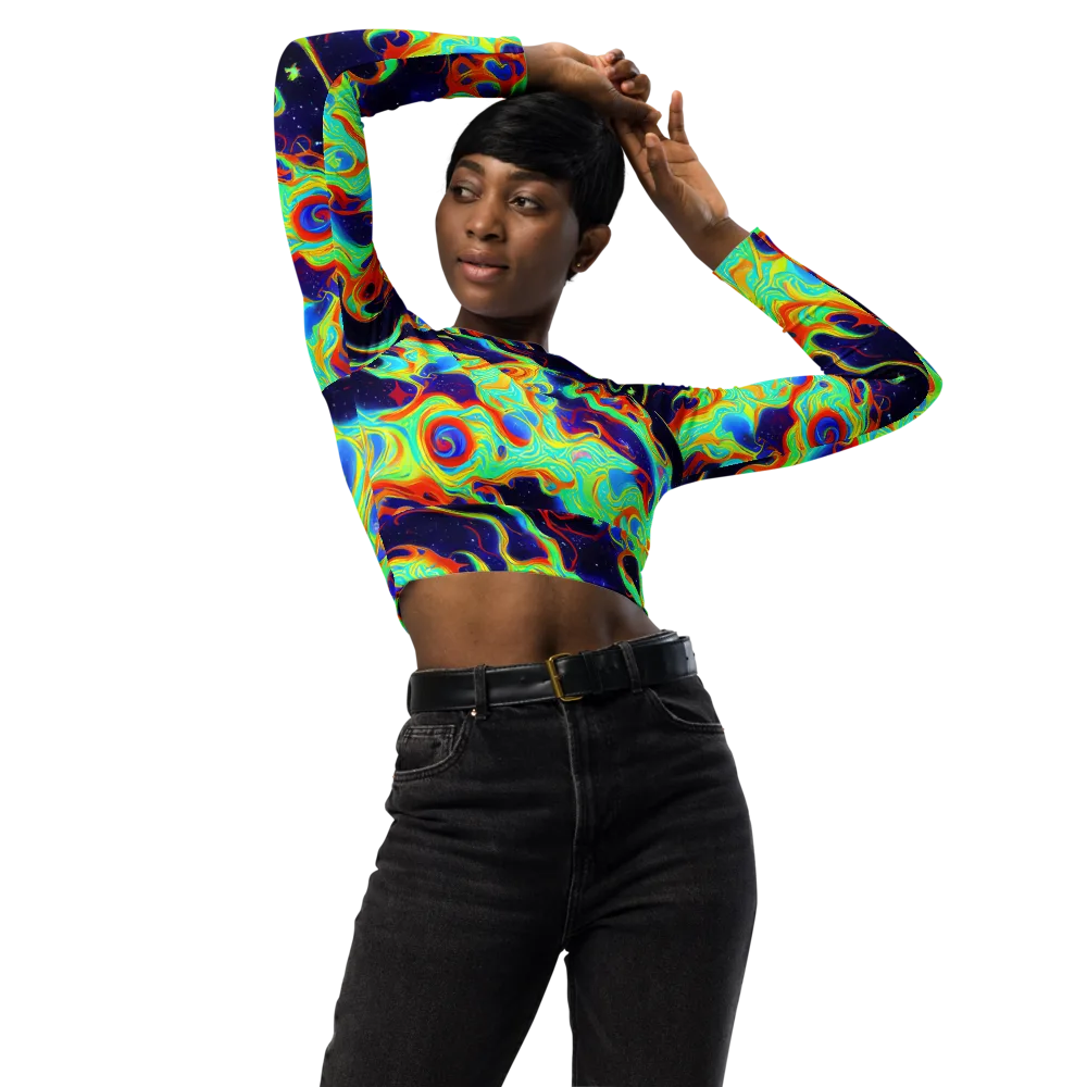 Neon Cosmos on Long Sleeve Crop Top — Front