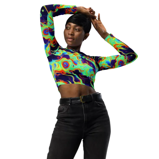 Neon Cosmos on a Long Sleeve Crop Top