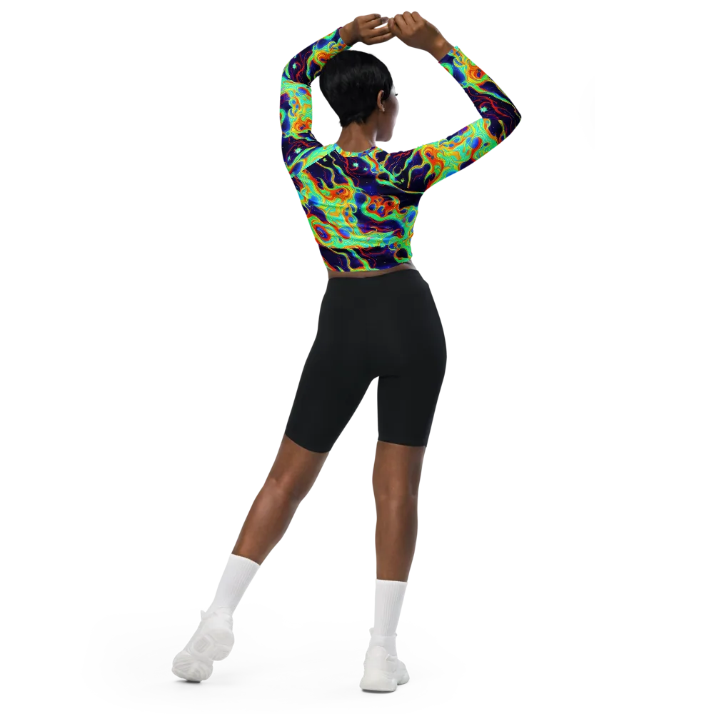 Neon Cosmos on Long Sleeve Crop Top — Back