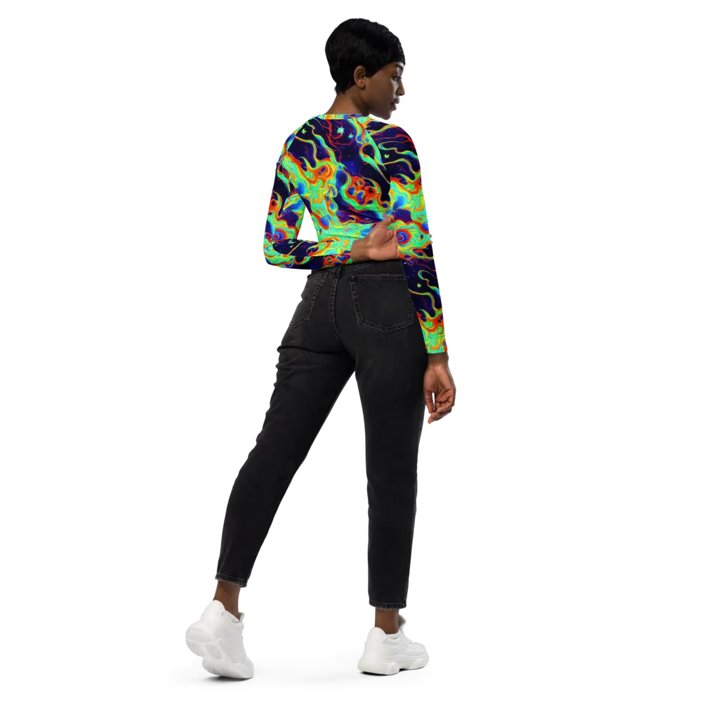 Neon Cosmos on Long Sleeve Crop Top — Right Back