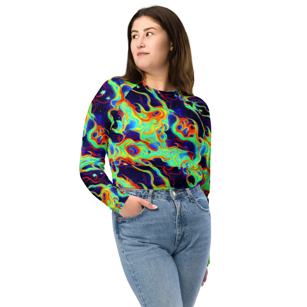 Neon Cosmos on Long Sleeve Crop Top — Front