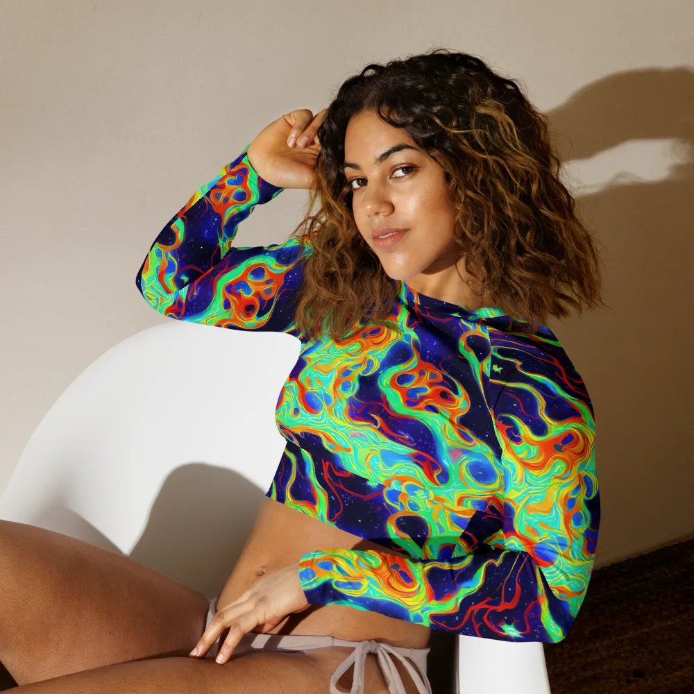 Neon Cosmos on Long Sleeve Crop Top — Left Front