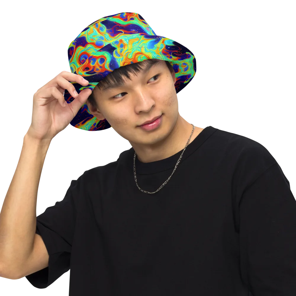 Neon Cosmos on Reversible Bucket Hat — Front Inside