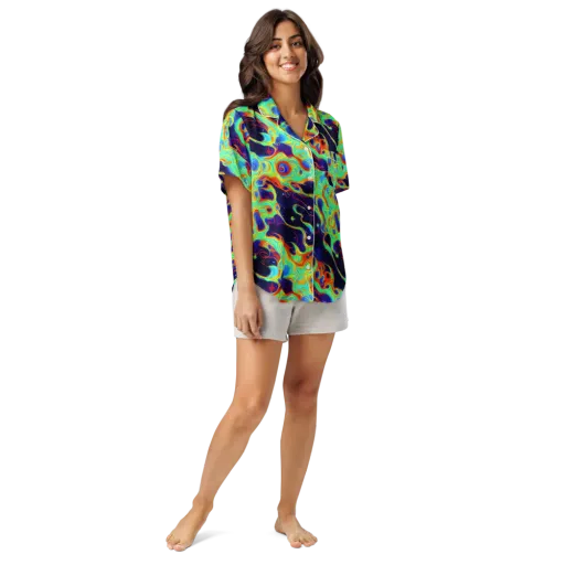 Neon Cosmos on a Women's Short Sleeve Pajama Top
