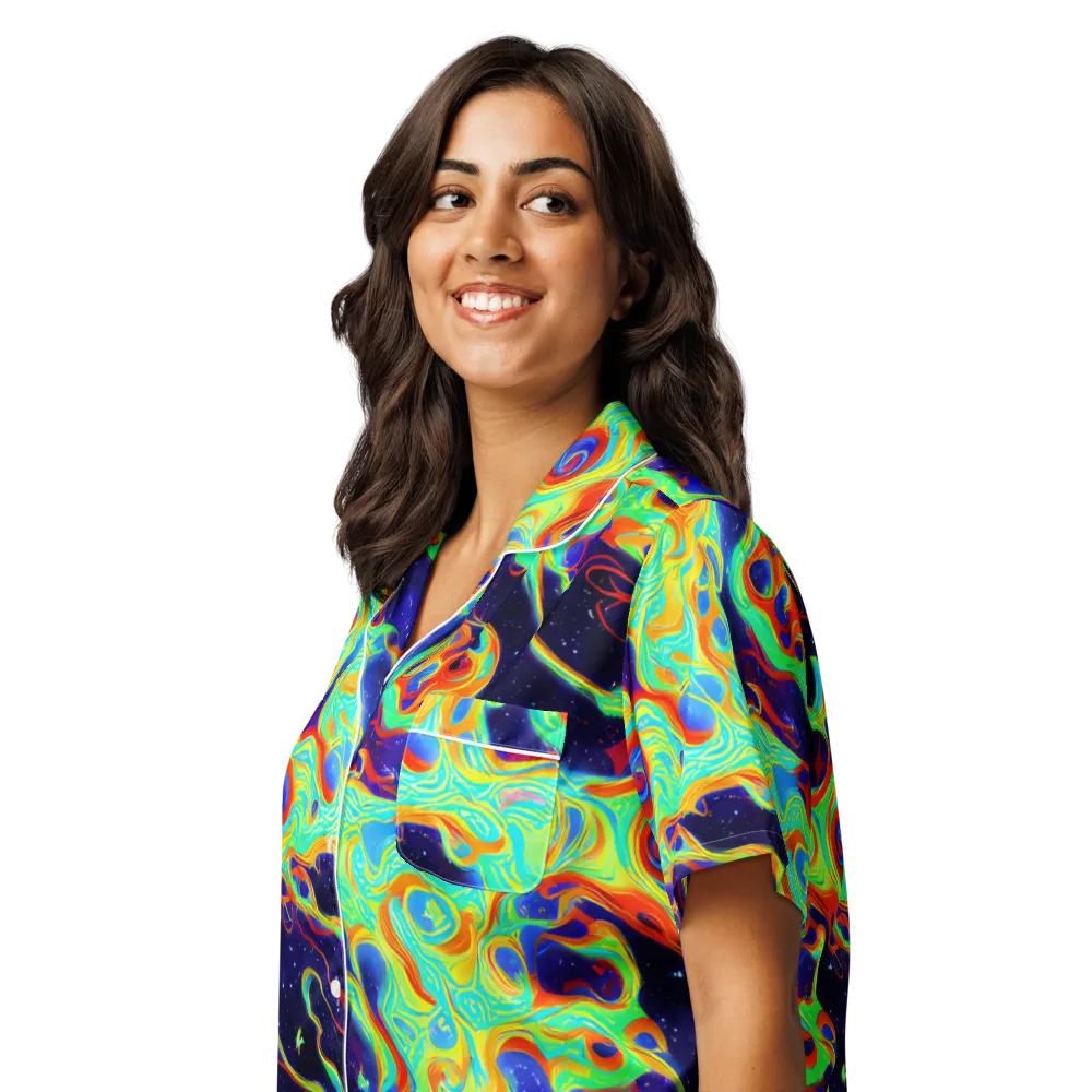 Neon Cosmos on Women's Short Sleeve Pajama Top — Left Front