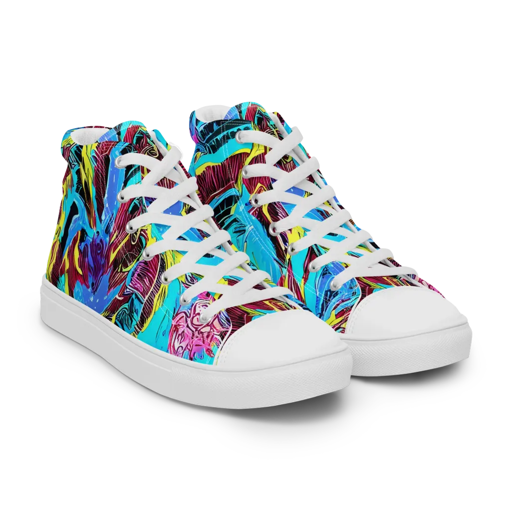 Chromatic Flora on Men's High Top Canvas Shoes — Right Front